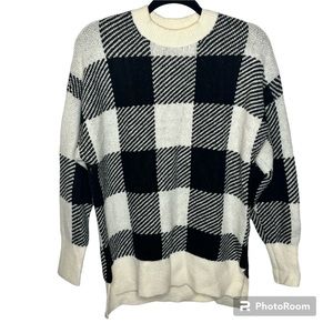 Abercrombie & Fitch Sweater Women’s XS Cream White Checker Plaid Oversized Knit